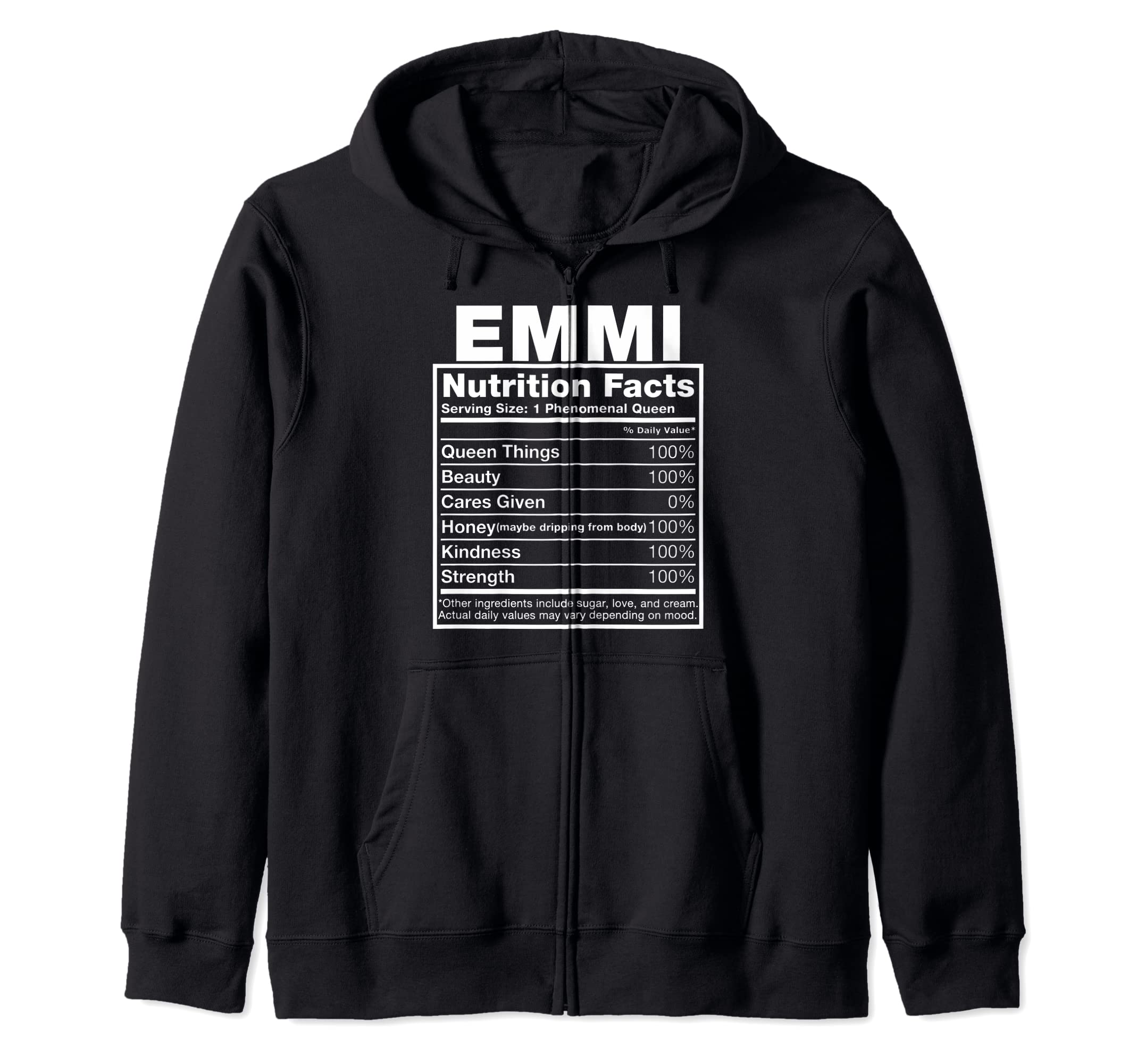 

Emmi Nutrition Facts Emmi Name Birthday Zip Hoodie T-Shirt, Shirt, чёрный