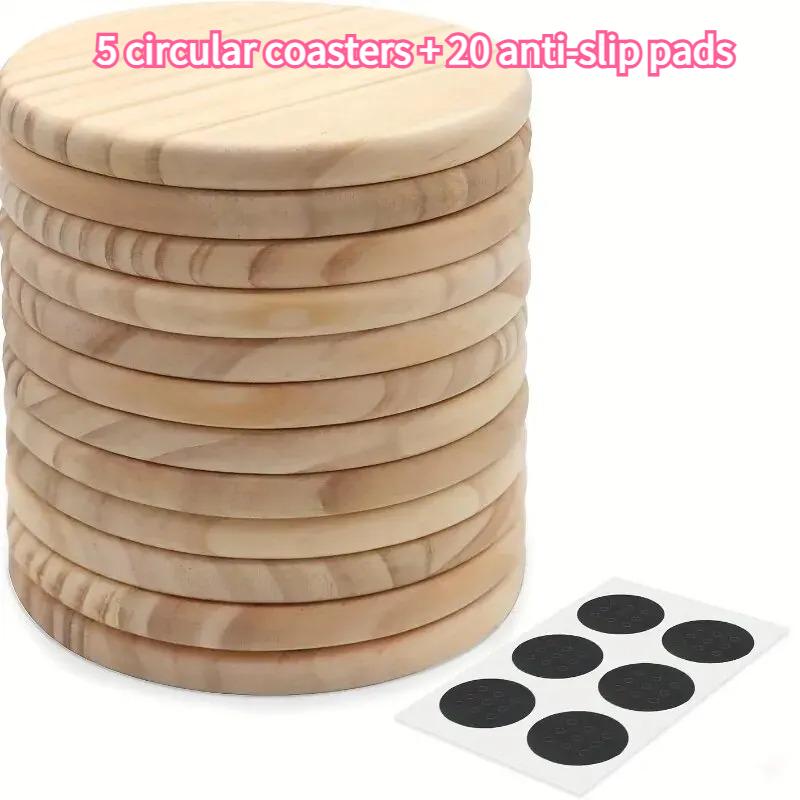 

5pcs Set of Unfinished Round Wooden Coasters for DIY Crafts and Home Decor - 4 Inch Diameter, Natural Wood Material, Perfect F 10-11CM