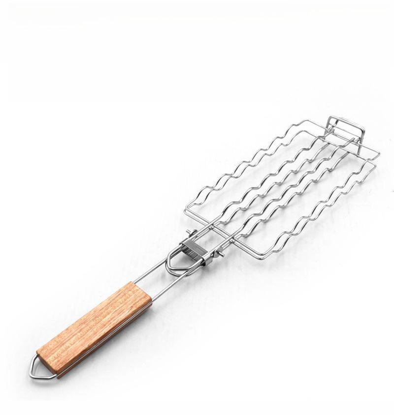 Stainless steel hot dog sausage grill mesh folding hot dog barbecue clip ham sausage grill outdoor grill mesh