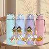 1PC Little Girl Fruit Basket Watercolor Print 750ml Color Plastic Sports Water Bottle Leakproof Flip Straw Lid Suitable for Sports Office Home Use