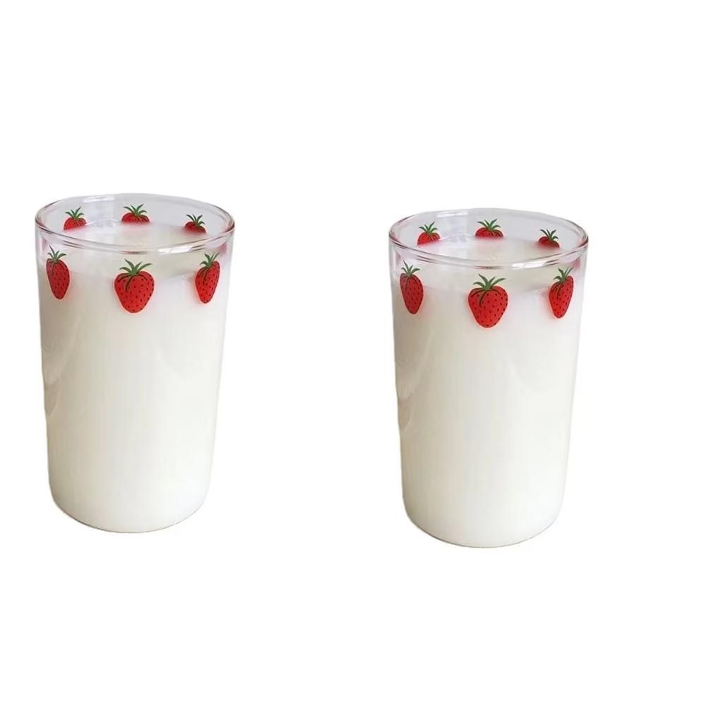 1/2 Piece 16oz Juice Cup with Glass Straw Milk Coffee Cup Berry Pattern, Easy To Clean Reusable for Cold/Hot Drinks