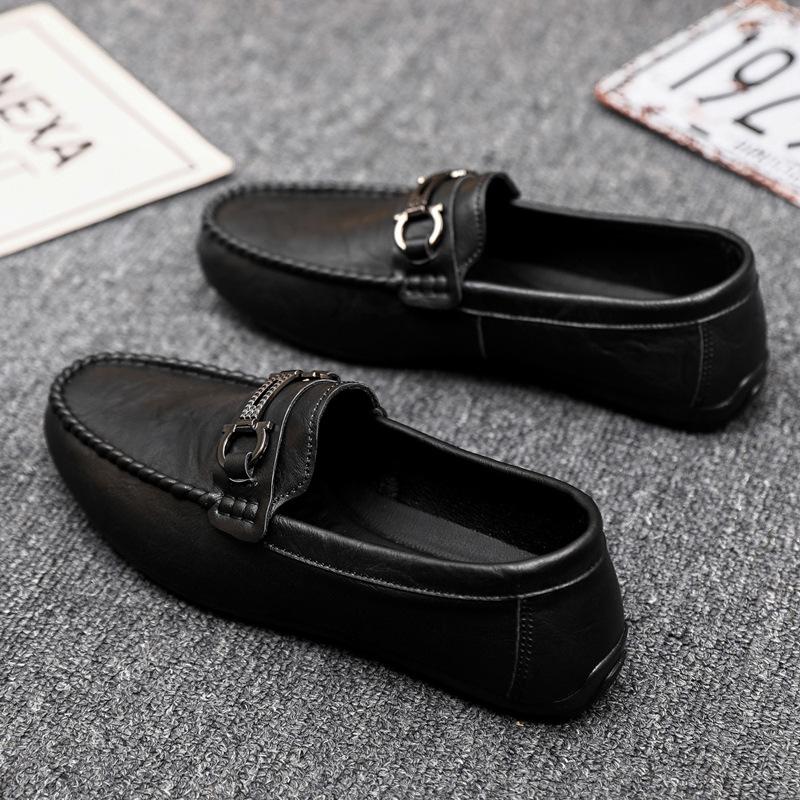 British Boys' Men'S Shoes Soft Sole Leather Surface Men'S Loafer Beanie Shoes Men'S Platform Summer Spirit Guy Dress Wear-Resistant