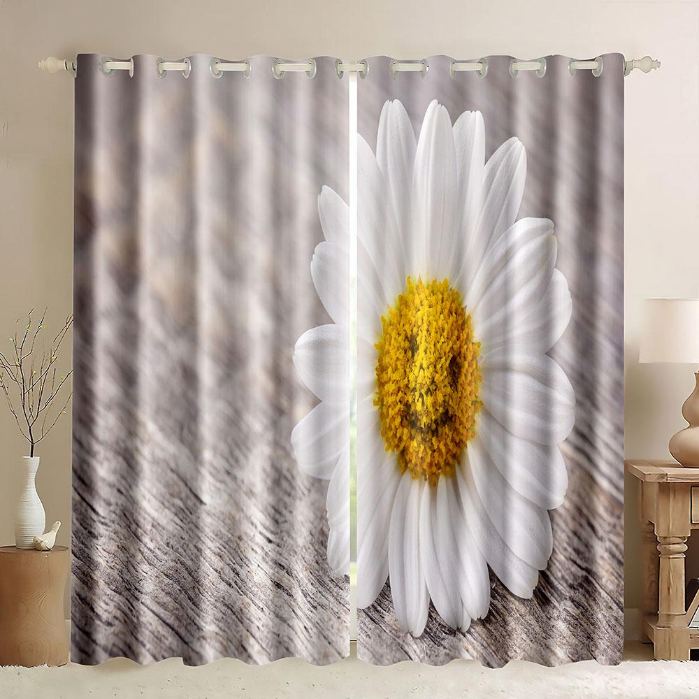 Planet Fenstergardinen Frühlingsgänseblümchen 3D-Druck Verdunkelungsvorhänge Buntes Blumenmuster Naturkunst für Heimdekoration