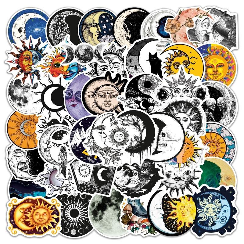 

50pcs Aesthetic Moon Sun Stickers for Guitar Laptop Luggage Water Bottle Fridge Motorcycle Skateboard Decals