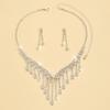 3PC Women's Fashion Design Long Tassel Necklace Earrings Zircon Set Wedding Banquet Party Holiday Gift