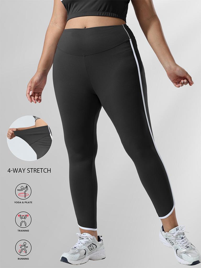 Tight-Fitting Sports Leggings with High Waist and Side White Stripes for Gym Outdoor Cycling Running and Yoga