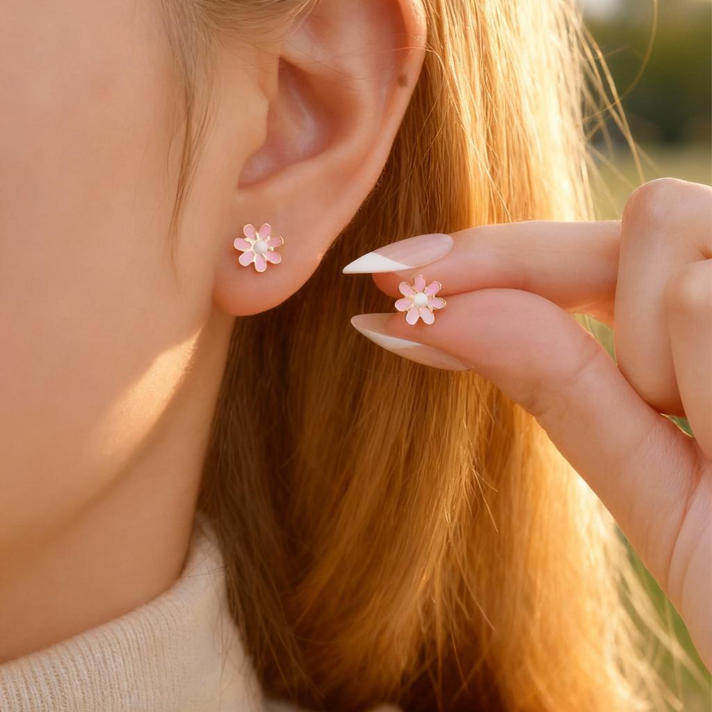 Colorful Flower Stud Earrings for Women Girls Stainless Steel Enamel Daisy Small Earrings Waterproof Trendy Jewelry Gifts
