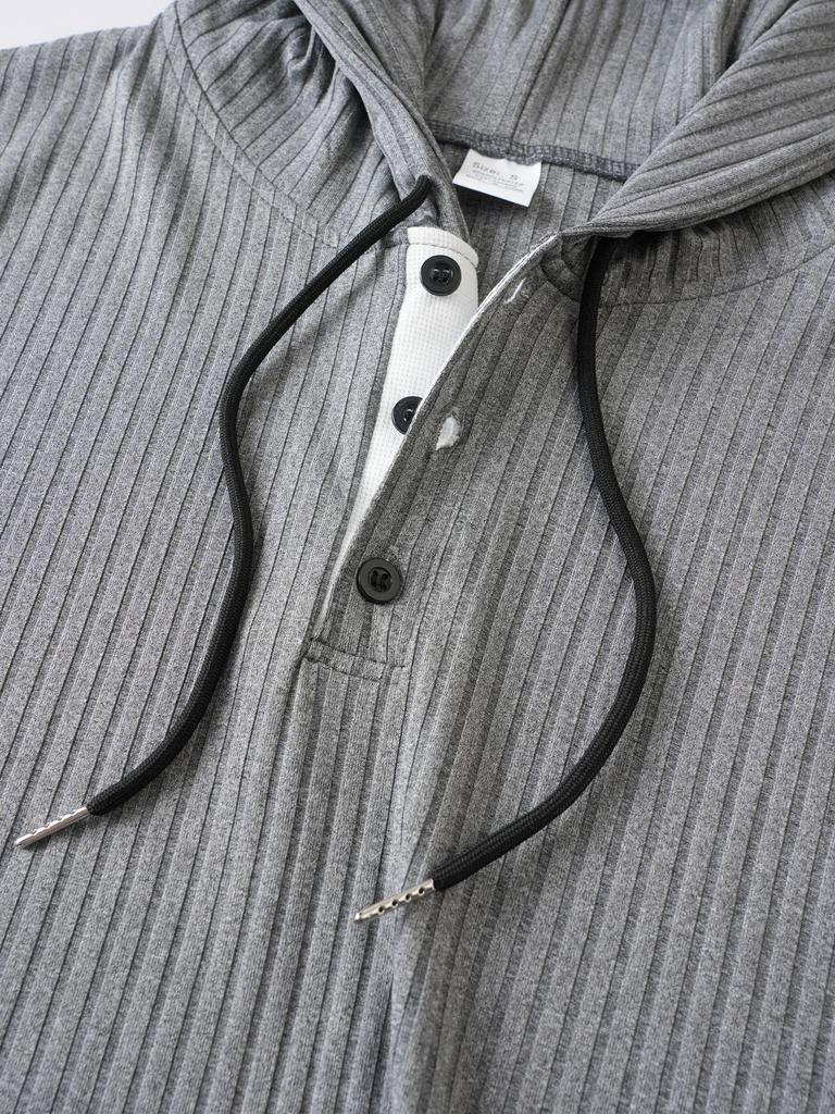 Men's Casual Long Sleeve Hooded Pullover with Drawstring and Buttons for Autumn/Winter