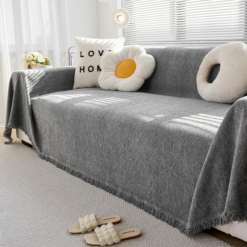 Grey Herringbone Pattern Chenille Sofa Cover Sofa Towel Four Seasons Universal Anti-Cat Washable Sofa Blanket Cushion Protector