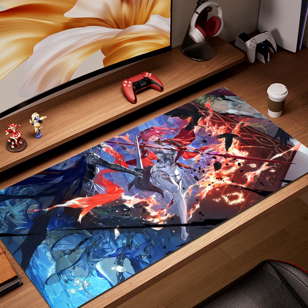 Gaming-Mauspads Große Schreibtischmatte Rutschfeste Genähte Kanten Stilvoller Lila Anime-Druck Erweiterte Tastaturmatte für Gamer Büro