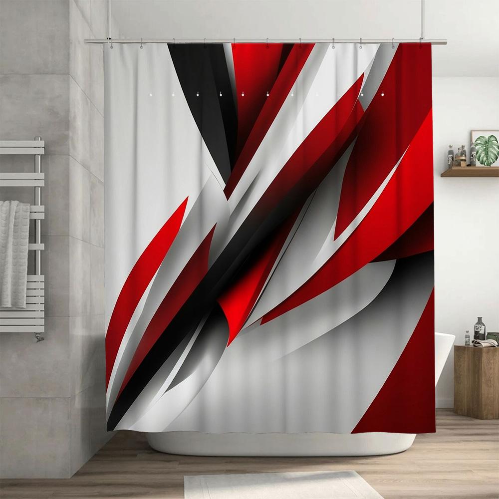 Modern Red Black Shower Curtain With Abstract Design Perfect For Bathtub Decor!