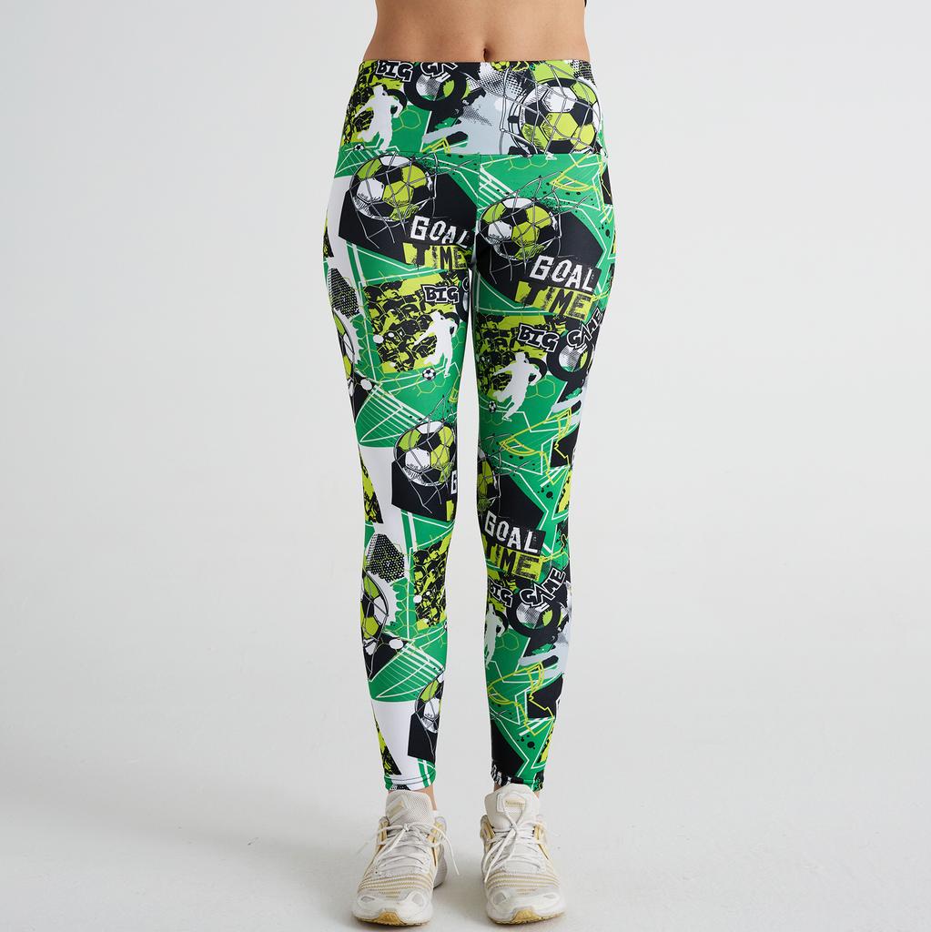 High waisted cartoon soccer leggings, women's yoga clothes, yoga pants, elastic sports pants, printed leggings