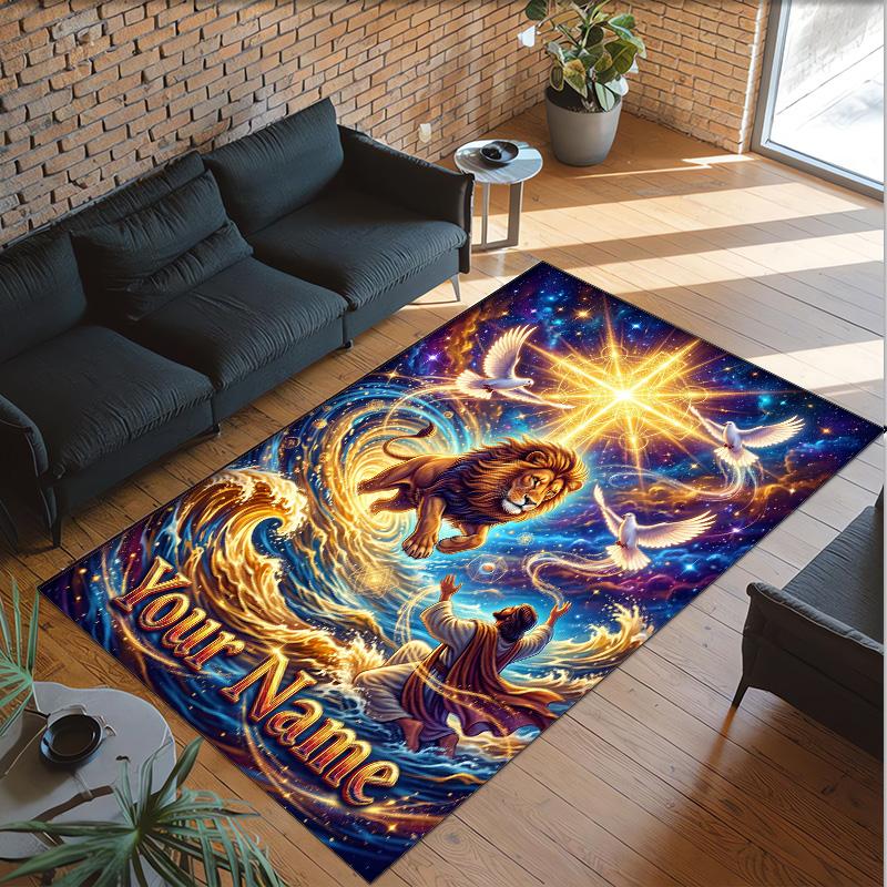 Lion Tiger Theme Crystal Velvet Rug Personalized Custom Name Text Soft Floor Mat Home Decor
