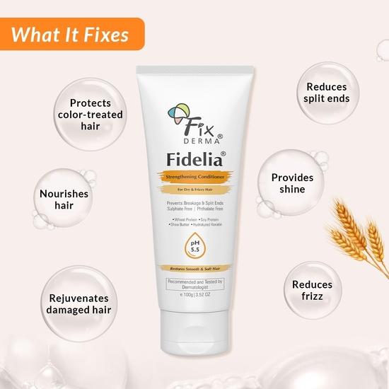 Fixderma Fidelia Stärkender Conditioner mit Sheabutter und Weizenprotein für krauses und trockenes Haar | Haarspülung – 100 g (Packung mit 1)