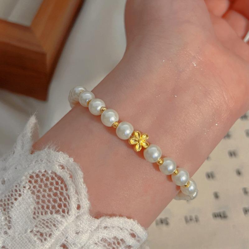 Bracelet Perle Irregulière Forme Spéciale Française Bracelet Femmes Niche Luxe Léger Exquis Doré Demi-Bracelet Bracelet Accessoires
