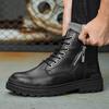 New 2024 Fashion Black Leather Men Work Safety Boots Zip Ankle Indestructible Steel Toe Cap Anti Smashing Shoes Male Footwear