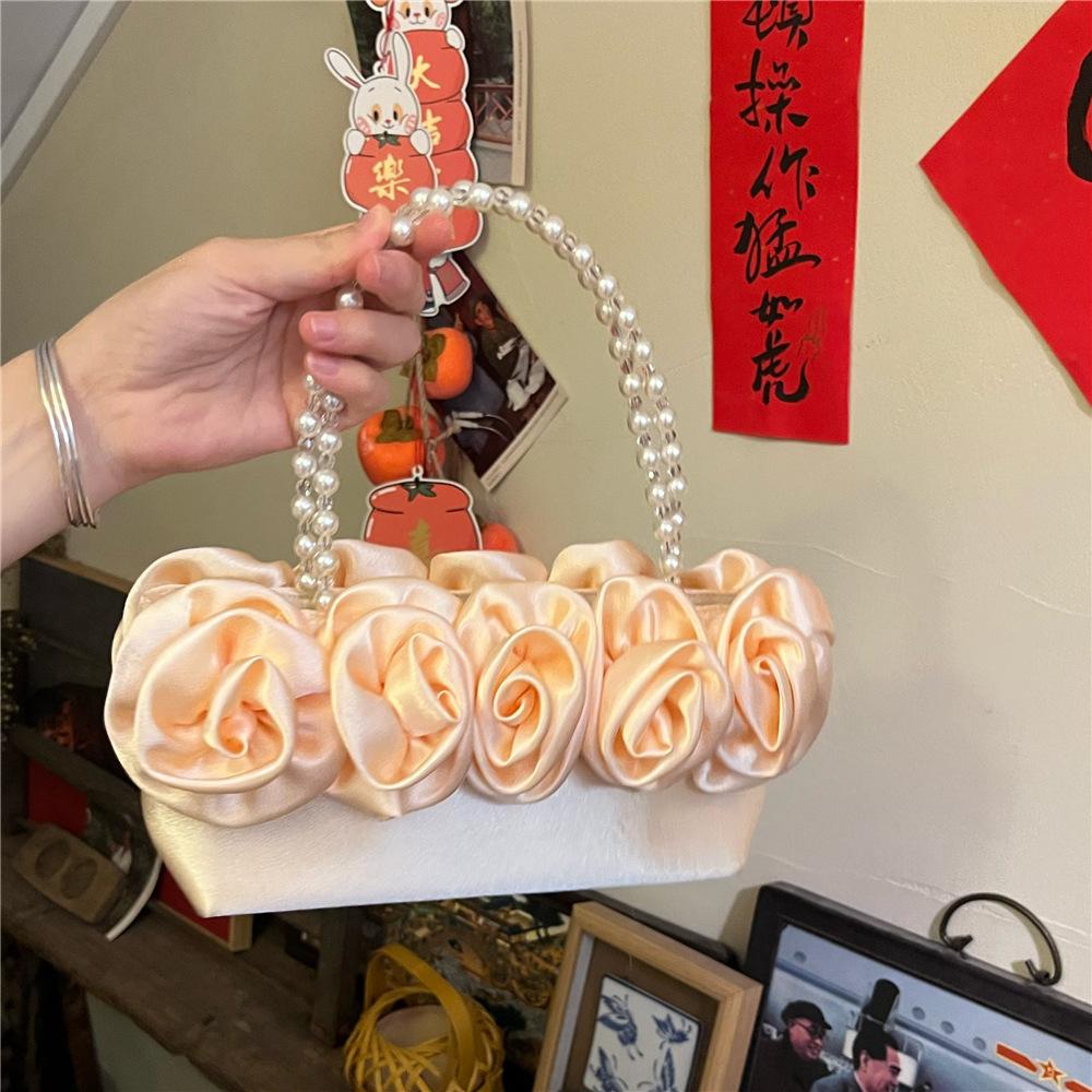 

Bridal Rose Flower Evening Clutch Purse Women Bag Small Handbag Lady Silk Wedding Decorate Totes Party Bridesmaid Gift Purses 27x12x6cm шампанського