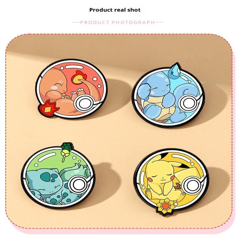 4Pcs Pokemon Enamel Pins Set Pikachu Charmander Play Poké Ball Brooch Cute Lapel Cosplay Badges Cartoon Jewelry Accessories