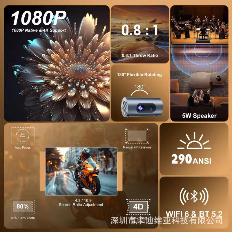 4K HD WiFi Android Smart Mini Projector Q8 with Mobile Power Connectivity