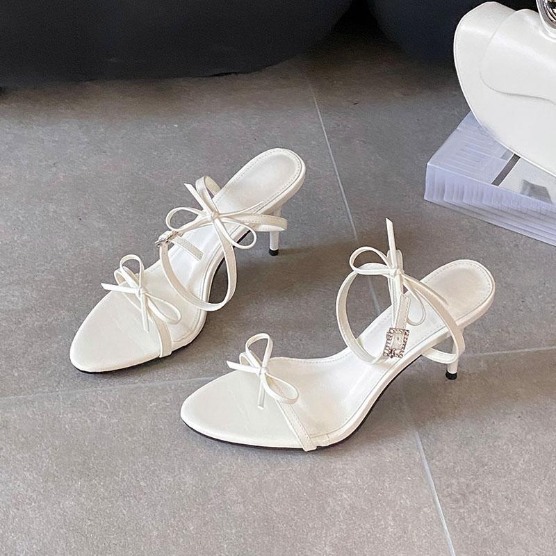 

Fashion Fashion Butterfly-Knot Women Thin Heels Sandals Shoes Female Round Toe Footwear Ankle Buckle Ladies Heeled Sandals Shoes 35 белый