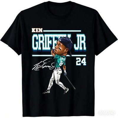 2026 New Vintage Ken Griffey Jr Signature Graphic TShirt  Black With Teal  White Baseball Print