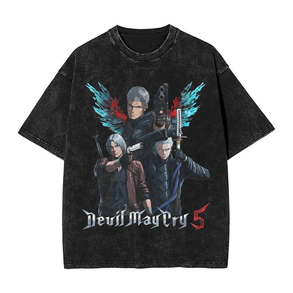 Devil May Cry Dante Manga Washed TShirt DMC Graphic Print TShirts for Men Women Clothing Cotton Oversized Short Sleeve Tees