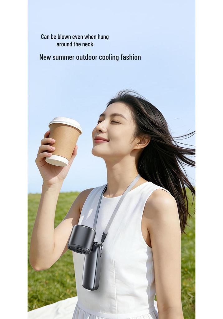 199-Speed Portable Neck-Hanging Ice Cooling Fan, USB Rechargeable Handheld Mini Fan