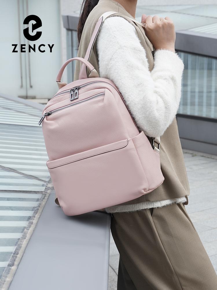 Zency Women's Daypack Travel Backpack Genuine Leather Large Capacity For Commuters Multi-pockets