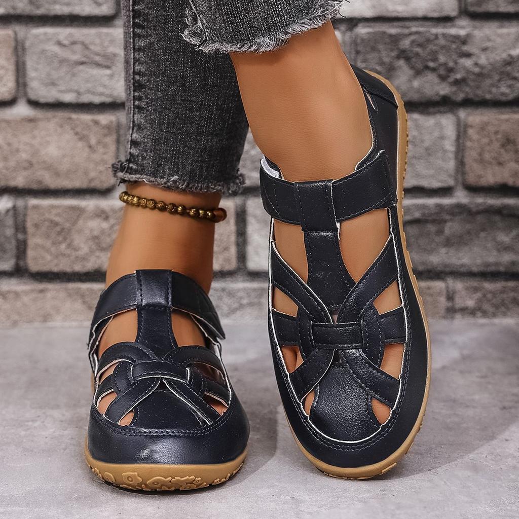 Cross-border Large Size 2026 Summer Handmade Vintage Sandals Soft-soled Mother's Shoes Hollow-out Breathable Velcro Casual Women's Shoes
