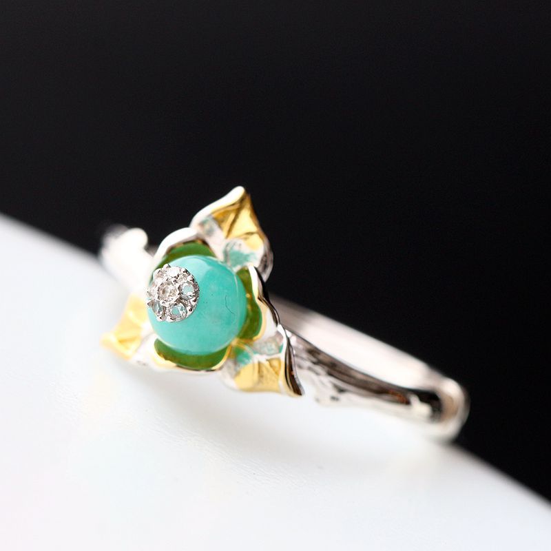 Bague en argent sterling 925 Nvjie avec ouverture de pétales de mode