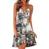 Ladies Slim Printed  Buckle Shoulder Strap Ruffled Sling Dress
