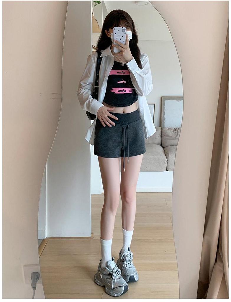 Women's Gray High-Waist Sports Shorts Spring 2026 - Slimming Summer Hot Pants