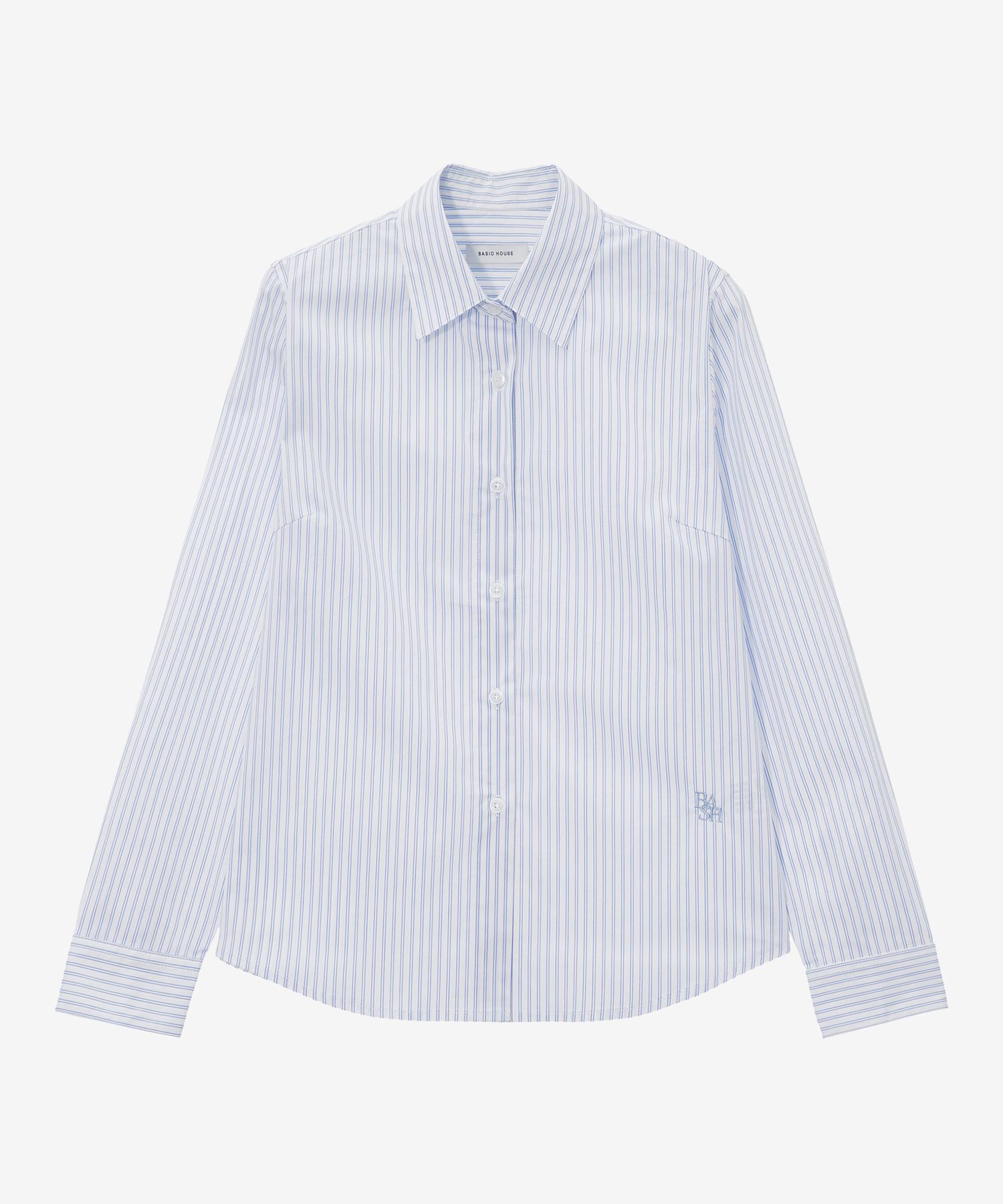 Basic House Women S Striped Regular Fit Long Sleeve Shirt White Lzws3201 Wh/085