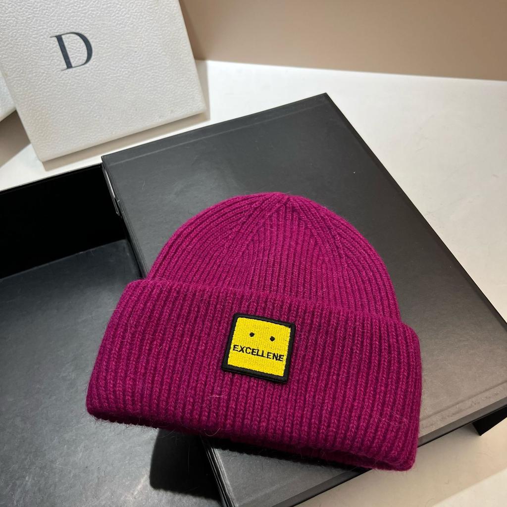 Square Expression Rabbit Fur Knitted Hat Fashionable Winter Warm Hat Couple's Ear Protection Woolen Hat