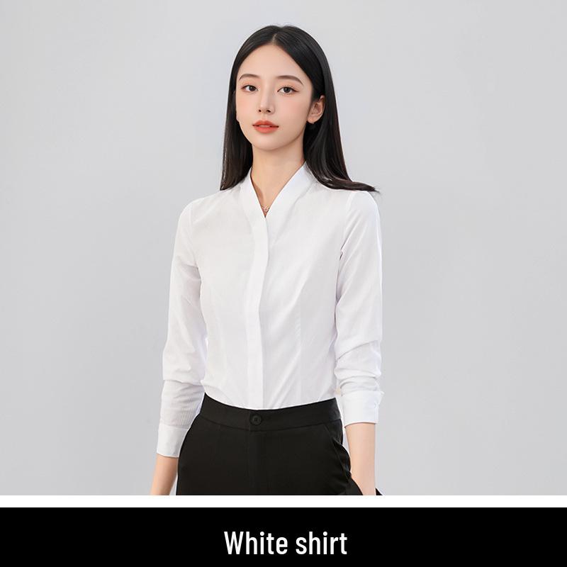 

Women s High-End Long Sleeve Autumn White Shirt: Elegant Slimming Top for Professional and Casual Wear 3XL білий