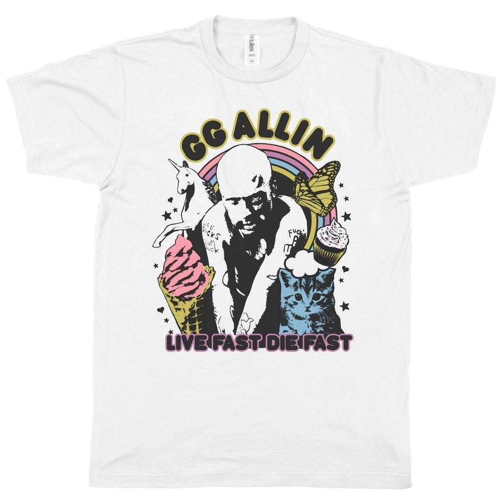 New GG Allin Live Fast Rock Music White Cotton Tee Shirt CL884 S