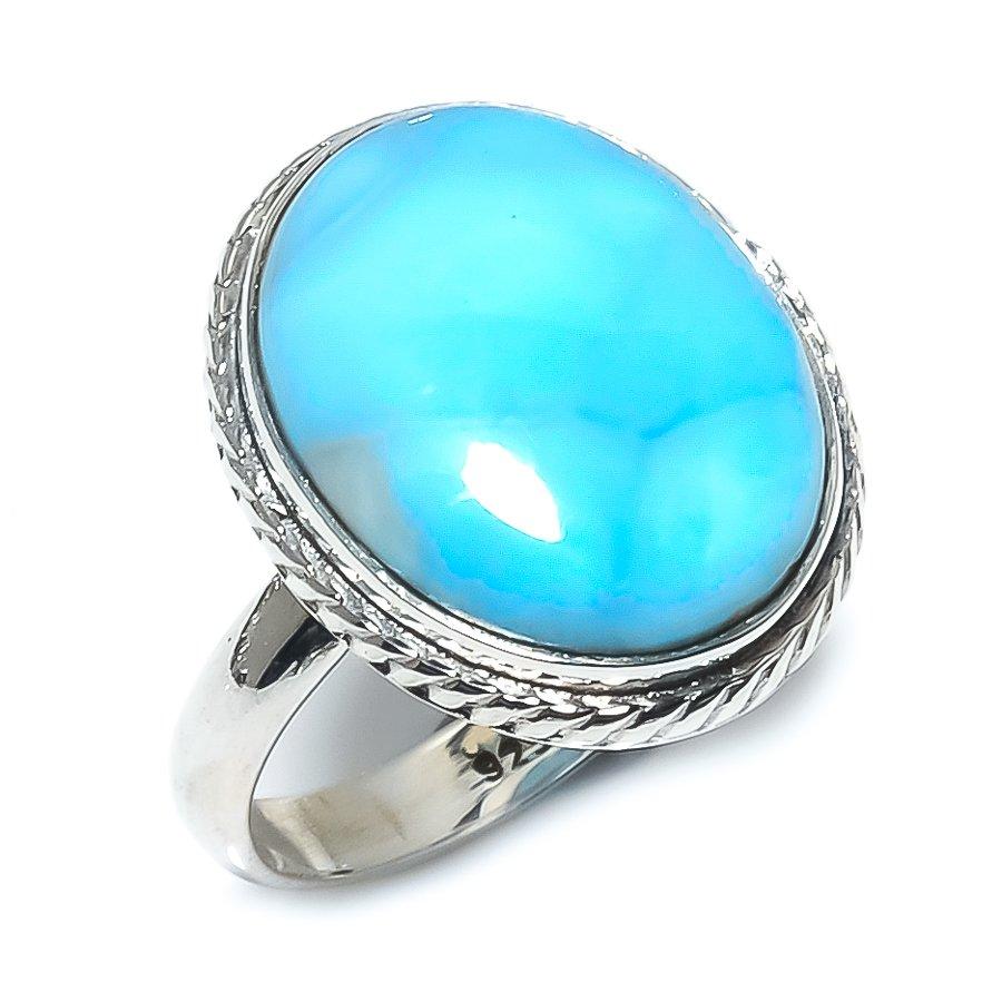 Natural Republic Larimar Gemstone 925 Sterling Silver Jewelry Ring Size 6.5 w5D04