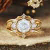 Gold-Plated Intersecting Couple Rings with Hexagonal White Diamond