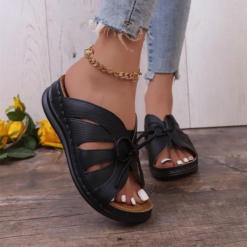 Fashion Women Bow Wedges Slippers Platform High Heels Shoes Summer Beach Flip Flops Female New Fashion Sandals Casual Slides Big Size