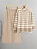 Women's Striped Knit Sweater & Wide-Leg Pants Casual Two-Piece Set for Autumn/Winter