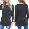 Fashion Women Long Sleeve Casual Blouse Stylish Tunic With Brown Button Accents