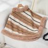 Women's Autumn and Winter Large Size Casual Cape Fur Collar Striped Knitted Shawl Sweater Jacket