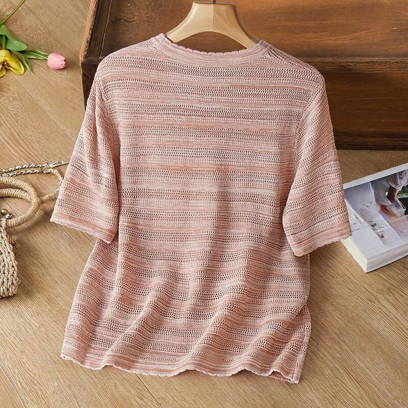 Damen Rundhals Kurzarm Stricktop aus Leinenmischung