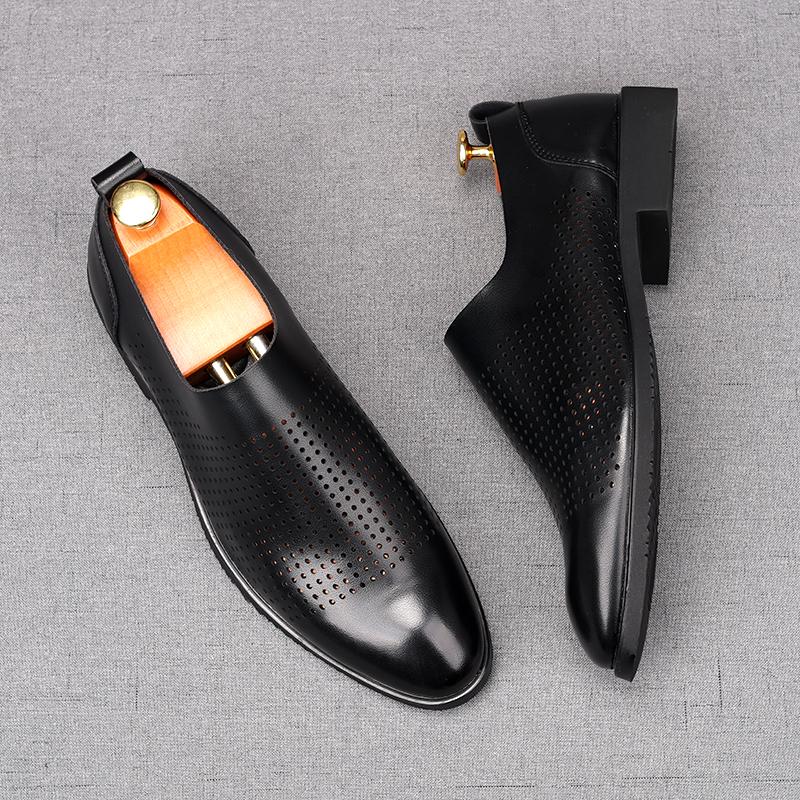 Men's Charm Hollow Out Black Slip On Casual Shoes Flats  Male Homecoming Wedding Dress Footwear Zapatillas Hombre