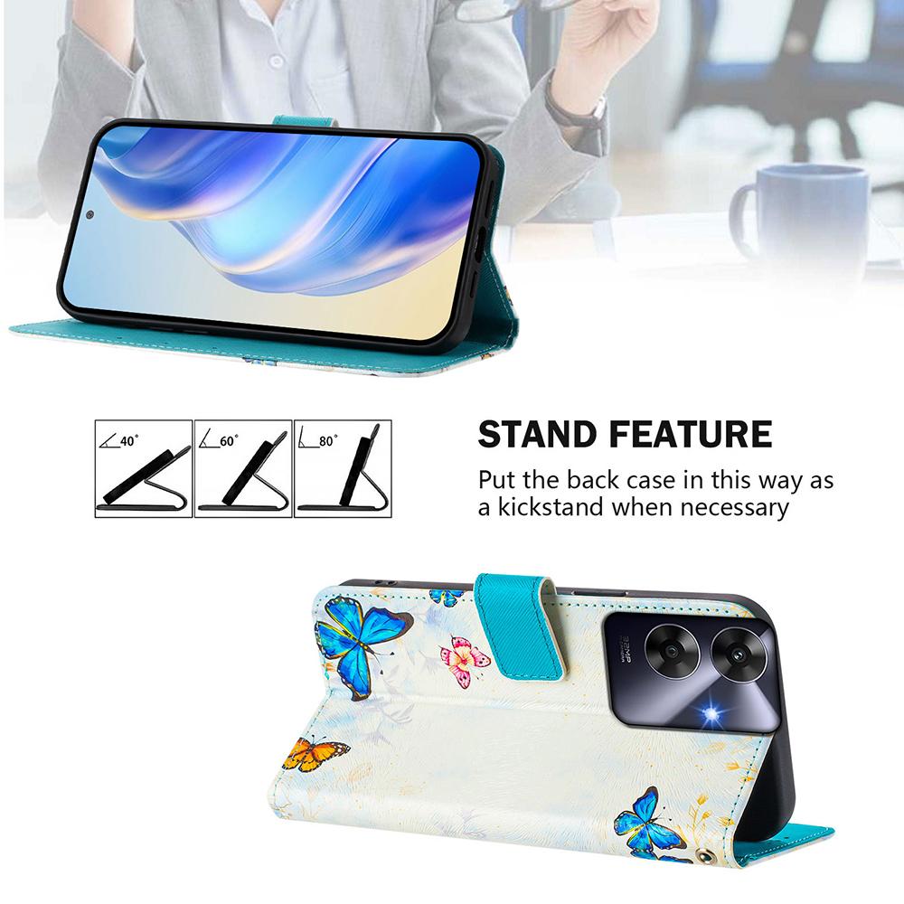Coloured Drawing Wallet Case for OPPO A3 A3X A18 A38 A40 A60 A80 Reno 12 11 Pro 12F 11F Shockproof Stand Strap Flip Phone Cover