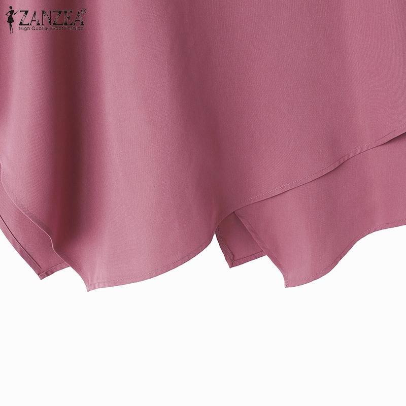 ZANZEA Lässige Bluse für Damen mit U-Boot-Ausschnitt, 3/4-Ärmeln, einfarbig, locker und unregelmäßigem Saum