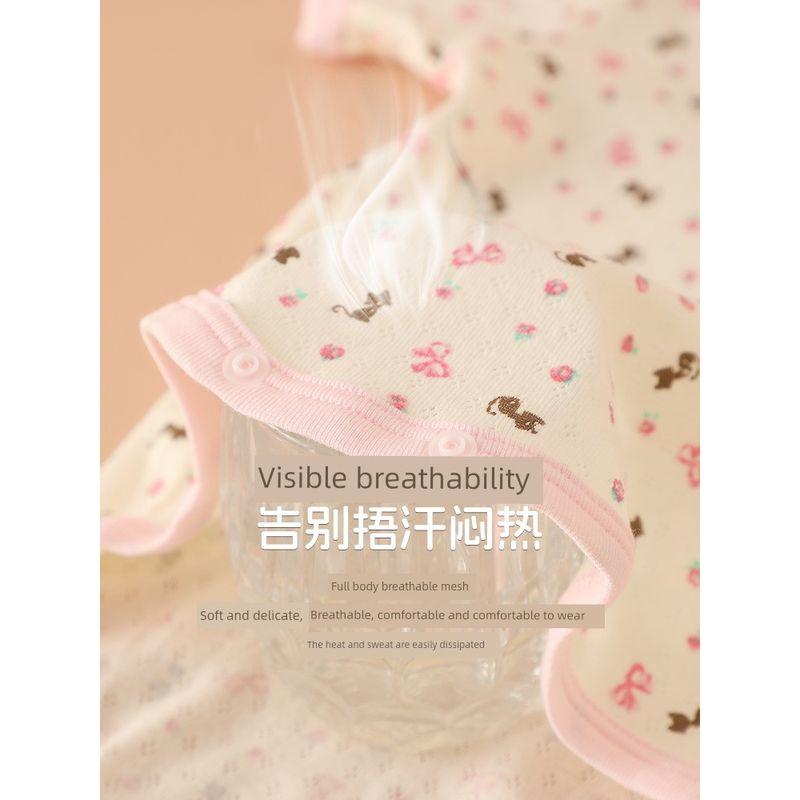 Japanese-Style Baby Romper, Pure Cotton, Thin, Breathable Mesh, Short-Sleeve Jumpsuit for Baby Girls, Summer