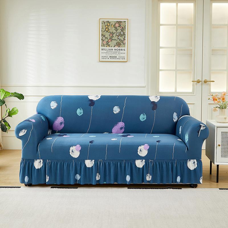 Full Wrap Stretch Milk Silk Sofa Cover Anti-Slip Skirt Style Sofa Protector Nordic Home Furniture Elastic Fitted Sofa Cover