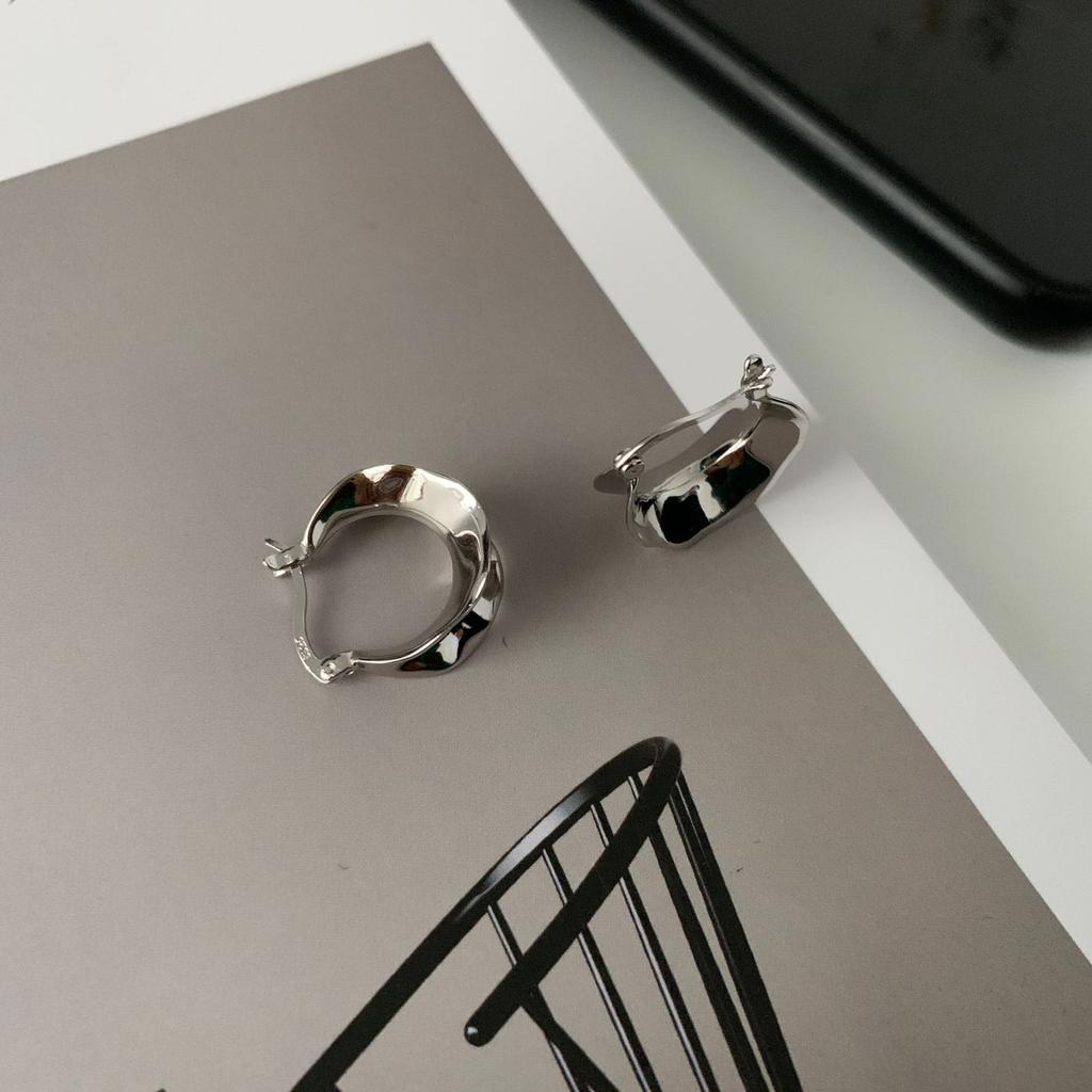 ANENJERY Metal Glossy Chunky Earrings for Women Fashion Geometric Golden Silver Color Earrings Jewelry Brincos