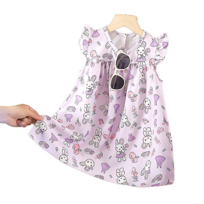 Snow Silk Girls Dress With Floral Pattern And Aline Skirt For Summer Playtime